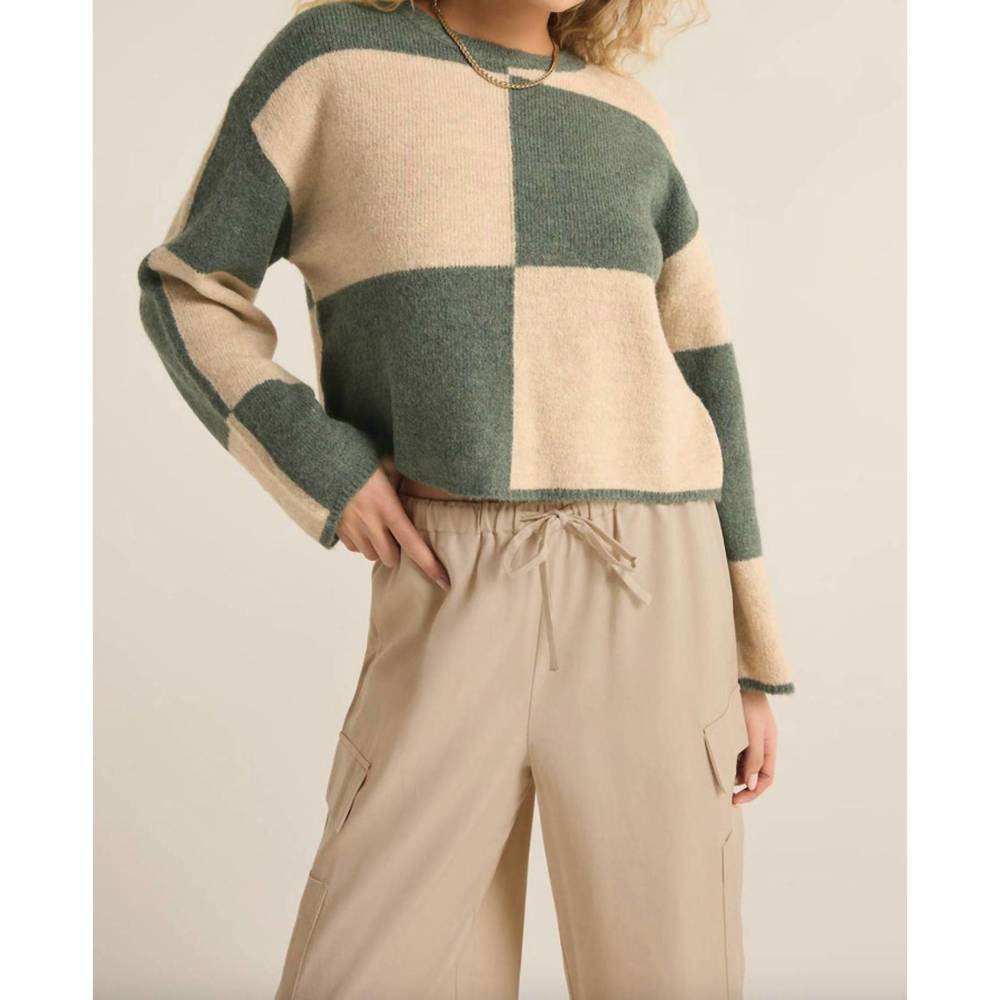 Z Supply Green and Beige Colorblock Sweater